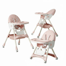 Стільчик для годування Kidoro One (ST-6540) Pink, з екошкіри на колесах