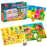 Гра з липучками Бізі бук. Для малят (VT 1310-07) укр vladi toys, 6 сторінок, 2 кільця, 54 деталі, набір липучок, в коробці