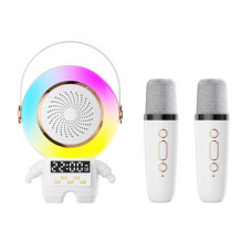 Караоке (C 72554) bluetooth, 2 мікрофони, підсвічування, type-c, tf-картка, aux-роз’єм, регулювання гучності, зміна голосу, годинник, в коробці