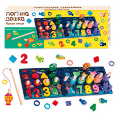 Дошка WToys логічна (11825) дерев`яна, 10 кольорових рибок, магнітна риболовля, цифри та фігури, кілочки, в коробці