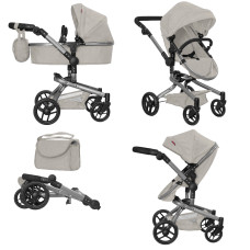 Коляска для ляльки 2в1 CARRELLO FORTUNA 9695 LIGHT GREY з сумкою метал.кор.54,5*14,5*38,5