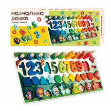 Дошка логічна (61981) wtoys, дерев`яна, гра-шнурівка, цифри та фігури, сортер, кілочки, в коробці