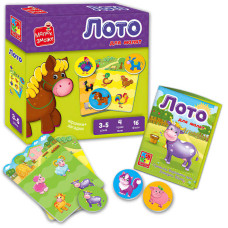 Лото Vladi Toys (vt 2100-08) Ферма - укр. , 4 гральні поля, 16 круглих фішок, в коробці