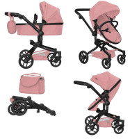 Коляска для ляльки 2в1 CARRELLO FORTUNA 9695 POWDER PINK з сумкою метал.кор.54,5*14,5*38,5