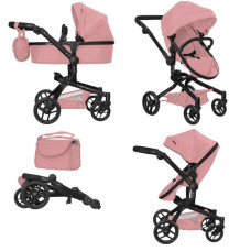 Коляска для ляльки 2в1 CARRELLO FORTUNA 9695 POWDER PINK з сумкою метал.кор.54,5*14,5*38,5