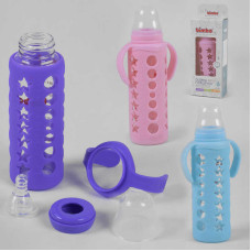 Бутылка стеклянная  bimbo (15798) с силиконовой соской , 240 мл, 3 цвета, 1шт в коробке