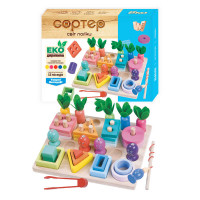 Логічна дерев’яна дошка (61714) wtoys, геометричний сортер, магнітна риболовля, щипці, гра з морквами, в коробці
