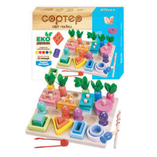 Логічна дерев’яна дошка (61714) wtoys, геометричний сортер, магнітна риболовля, щипці, гра з морквами, в коробці