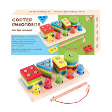 Дошка логічна WToys (40426) дерев'яна, рибки на магнітах, сортер-рибалка, геометричні фігурки