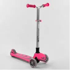 Самокат трехколесный Y-00211 (4) Best Scooter, РОЗОВЫЙ, складной алюминиевый руль, 4 колеса PU со светом, d=12 см