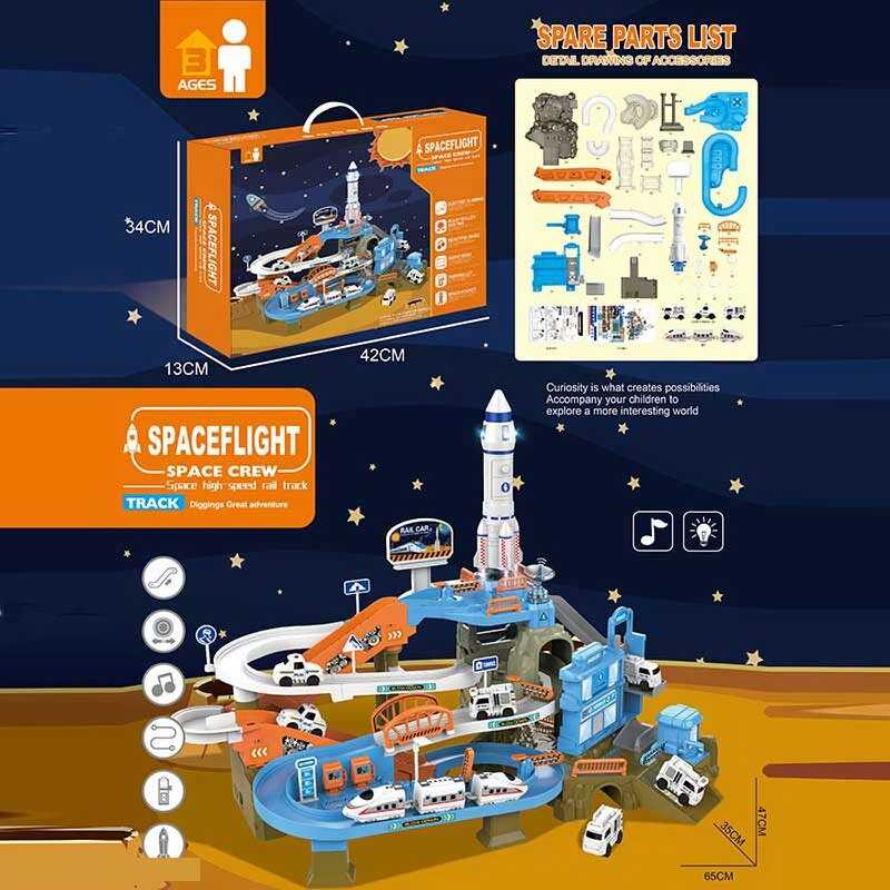 Парковка Космічна станція (ZX 006 A) трек, світло, мелодія, озвучування англійською, ракета, механічний ліфт, автоматичний підйомник