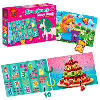 Гра з липучками Бізі бук. Для дівчат (VT 1310-09) укр vladi toys, 6 сторінок, 2 кільця, 52 деталі, набір липучок, в коробці