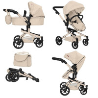 Коляска для ляльки 2в1 CARRELLO FORTUNA 9695 CREAM з сумкою метал.кор.54,5*14,5*38,5