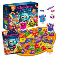 Гра настільна маршрутна Карамельні посіпаки (VT8055-45) vladi toys, гральне поле, 16 жетонів, 4 фігурки котів, 4 підставки, в коробці
