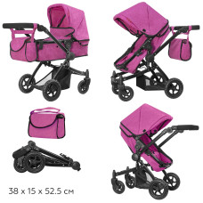 Коляска для ляльок 2 в 1 Carrello Maestro 9651B ROSE RED Рожево-чорна