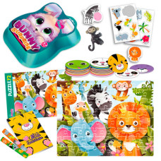 Набір Bunny surprise для творчості vladi toys (vt 8080-15) пазли, 50 карток, наліпки, іграшка на пальчик, блокнот, в коробці