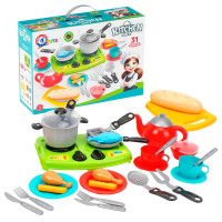 гр Набір посуду 3366 (5) "Technok Toys", 31 предмет, плита, чайник, посуд, муляжі їжі, в коробці
