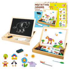Дерев`яна магнітна дошка Wtoys (97678) магніти, фломастер, губка для стирання, крейда, в коробці