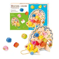 Шнурівка WToys Їжачок (25916) дерев'яна, кольорові намистини, шнурок