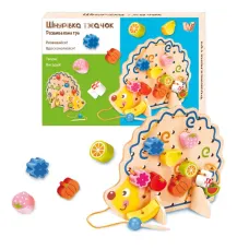 Шнурівка WToys Їжачок (25916) дерев'яна, кольорові намистини, шнурок