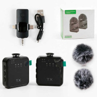 Мікрофон C 77362 (100) 2 мікрофони, бездротове підключення, USB-кабель, приймач для підключення до смартфона, хутряний вітрозахист, в коробці