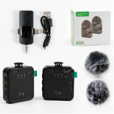 Мікрофон C 77362 (100) 2 мікрофони, бездротове підключення, USB-кабель, приймач для підключення до смартфона, хутряний вітрозахист, в коробці