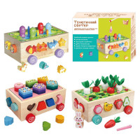 Каталка логічна WToys (22995) дерев'яна, 3 в 1, сортер, 1 тематична гра, каталка на коліщатках