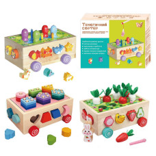 Каталка логічна WToys (22995) дерев'яна, 3 в 1, сортер, 1 тематична гра, каталка на коліщатках