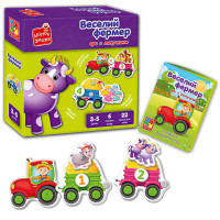 Розвиваюча Vladi Toys (vt 2100-13) гра з липучками Веселий фермер - укр. , 6 ігрових полів та 22 деталі для гри, липучки, інструк,в коробці