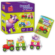 Розвиваюча Vladi Toys (vt 2100-13) гра з липучками Веселий фермер - укр. , 6 ігрових полів та 22 деталі для гри, липучки, інструк,в коробці