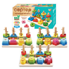 Логічна дерев’яна дошка (68446) wtoys, сортер за кольорами, гра з кілочками, в коробці, видається тільки мікс видів