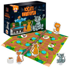 Гра настільна маршрутна Вусаті нишпорки (VT8055-44) vladi toys, гральне поле, 16 жетонів, 4 фігурки котів, 4 підставки, гральний кубик, в кор