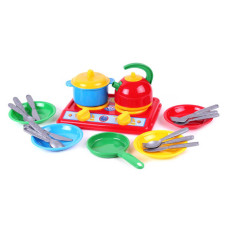 Кухня Галинка (2179) technok toys, плита, тарілки, пательня, каструля, чайник, столові прилади, в пакеті