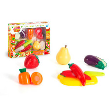 Набір продуктів “кулінарна фантазія” Wtoys (22260) 12 елементів, овочі та фрукти на липучках, дошка для нарізання, ніж, в коробці