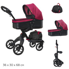 Коляска для ляльки CARRELLO GLORIA 9631A DEEP RED з сумкою метал.кор.68*29,5*36