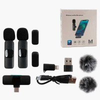 Мікрофон C 77361 (300) 2 мікрофони, бездротове підключення, USB-кабель, приймач для підключення до смартфона, хутряний вітрозахист, в коробці