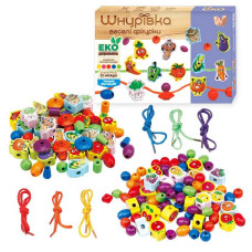 Шнурівка дерев`яна (63732) wtoys, намистинки, фігурки, в коробці