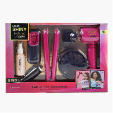 Набір перукаря (626011) 6 аксесуарів, підсвічування, звук, стайлер, фен видує повітря, 2 насадки